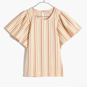 Madewell NWT Textured Flutter-Sleeve Striped Top